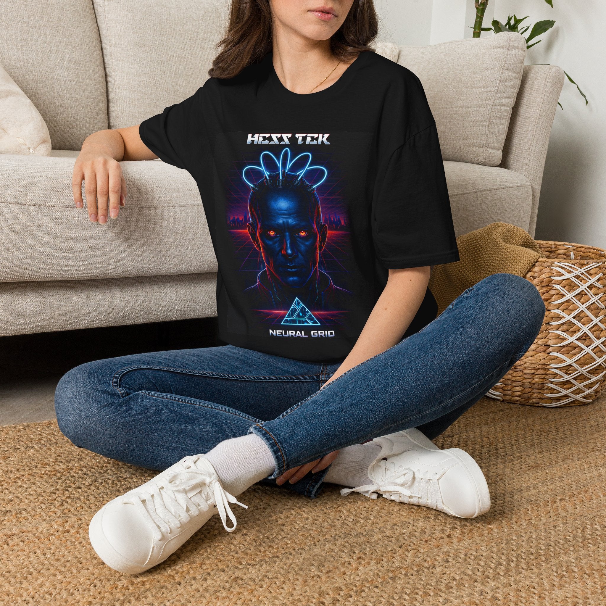 Cyberpunk Headphone Tee — HESS TEK Neon Retro Sci‑Fi Graphic T-Shirt